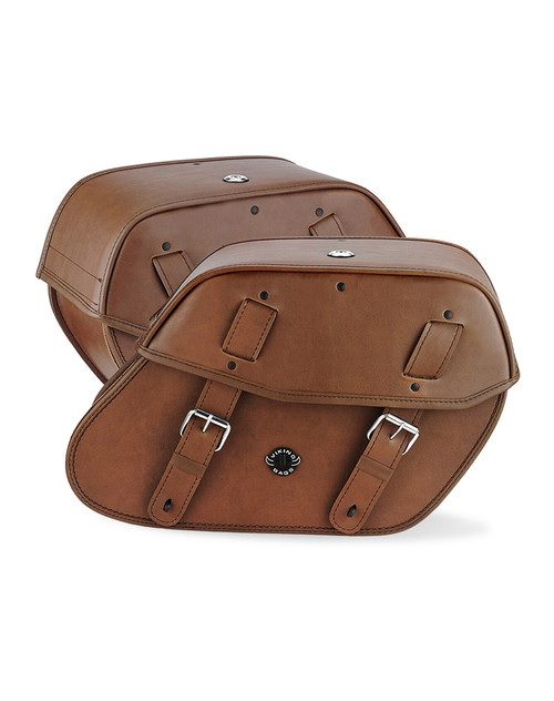 Viking Odin Brown Large Hyosung Aquila GV 250 Leather Motorcycle Saddlebags Both Bags View