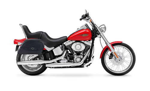 Viking Warrior Slant Medium Motorcycle Saddlebags For Harley Softail Custom FXSTC Bag on Bike View