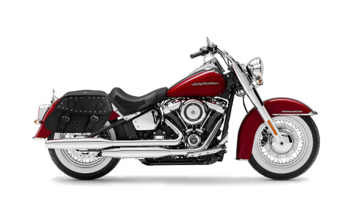Viking Odin Large Studded Leather Motorcycle Saddlebags for Harley Softail Deluxe FLSTN/I Bag on Bike View