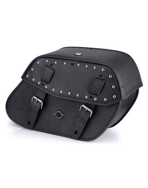 Viking Odin Large Studded Leather Motorcycle Saddlebags For Harley Softail Fat Boy Lo Main View