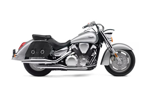 Viking Skarner Large Honda VTX 1300 S Shock Cut-out Leather Motorcycle Saddlebags Bag on Bike View