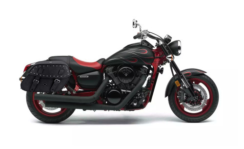 Viking Odin Large Kawasaki Mean Streak 1600 Studded Leather Motorcycle Saddlebags Bike view