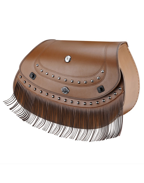 Viking Mohawk Extra Large Brown Indian Chief Bomber Leather Motorcycle Saddlebags Main Bag View