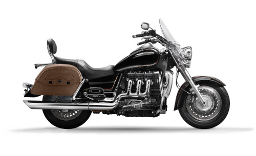 Viking Warrior Brown Large Triumph Rocket III Touring Leather Motorcycle Saddlebags bag on bike view