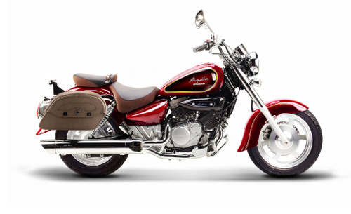 Viking Warrior Brown Large Hyosung GV 250 Aquila Leather Motorcycle Saddlebags Bag on Bike View
