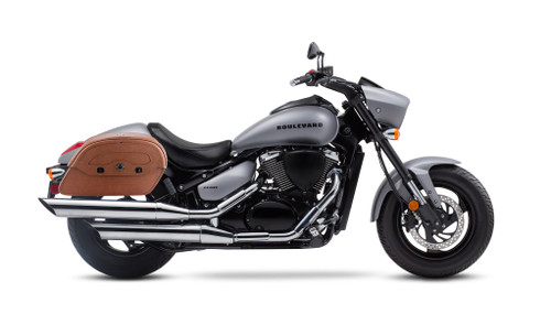 Viking Warrior Brown Large Suzuki Boulevard M50, VZ800 Marauder  Leather Motorcycle Saddlebags Bag On Bike View