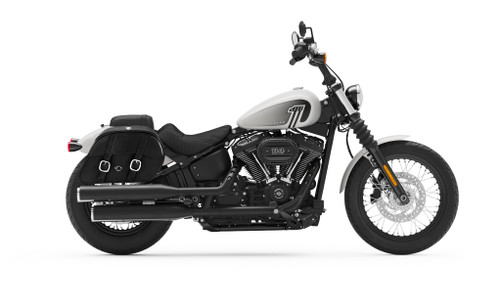 Viking Skarner Large Leather Motorcycle Saddlebags For Harley Softail Street Bob Bag On Bike View