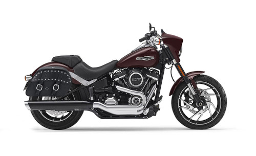 Viking Vital Large Leather Studded Motorcycle Saddlebags for Harley Softail Sport Glide FLSB Bag on Bike View