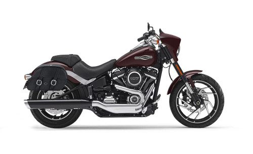 Viking Skarner Medium Lockable Leather Motorcycle Saddlebags for Harley Softail Sport Glide FLSB Bag on Bike View