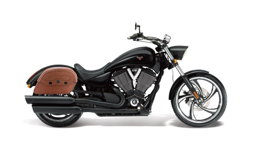 Viking Warrior Brown Large Victory 8 Ball Leather Motorcycle Saddlebags Bag On Bike View