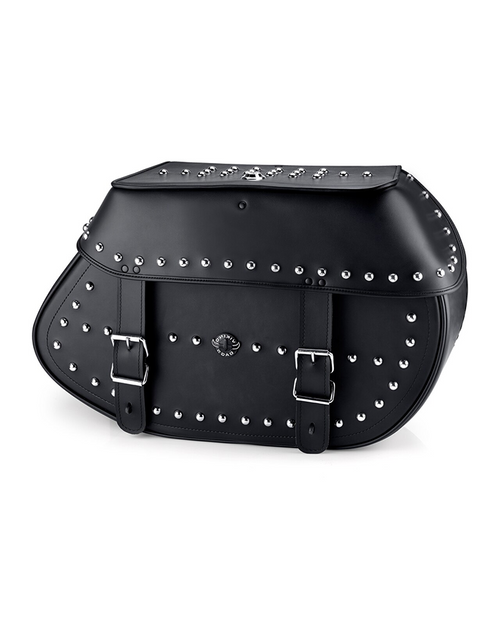 Viking Legacy Extra Large Studded Leather Motorcycle Saddlebags for Harley Softail Low Rider FXLR Main Bag View