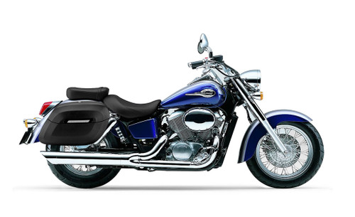 Viking Lamellar Raven Extra Large Honda Shadow 750 Ace Shock Cutout Matte Motorcycle Hard Saddlebags on Bike View