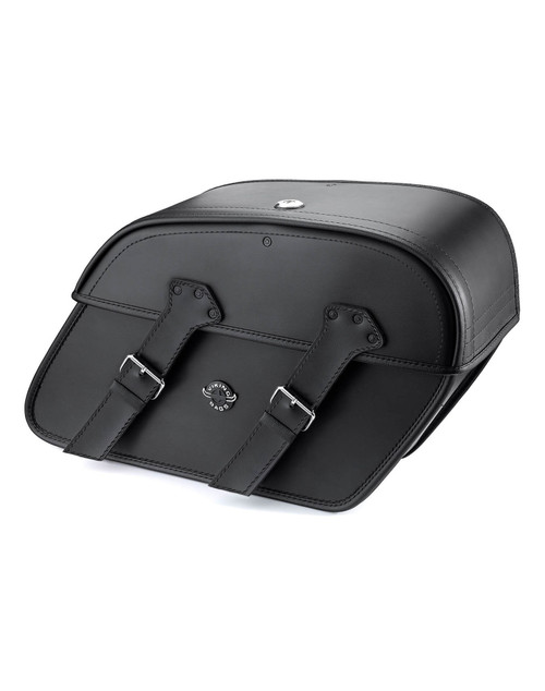 Viking Raven Large Motorcycle Leather Saddlebags for Harley Softail Fatboy FLSTF/I Main Bag View