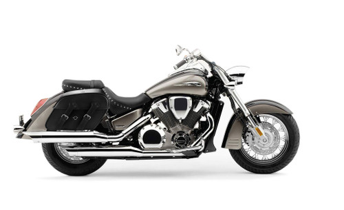 Honda VTX 1800 S Viking Raven Extra Large Shock Cut-Out Leather Motorcycle Saddlebags Bag On Bike View