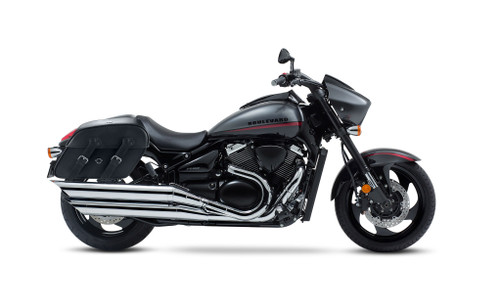 Viking Raven Extra Large Suzuki Boulevard M90 VZ1500 Leather Motorcycle Saddlebags Bag on Bike View