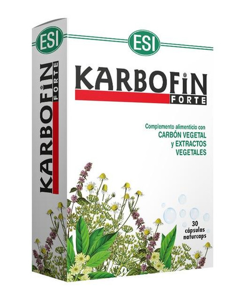 30 cápsulas de carbón vegetal para regular el tránsito intestinal karbofin forte esi