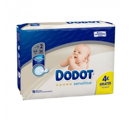 Pañal infantil dodot sensitive recién nacido t-2 3-6 kg 34 U