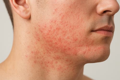 Mild razor burn redness on skin after shaving