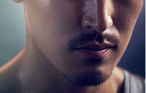 Detailed view of a styled mustache highlighting shape, thickness, and grooming detail