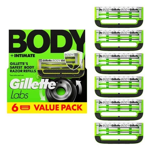 Six GilletteLabs Body and Intimate Razor Blade Refill Cartridges
