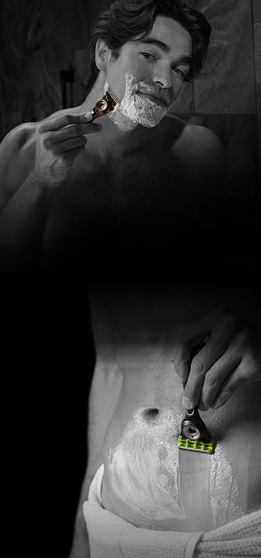 Man shaves face and body with GilletteLabs razor