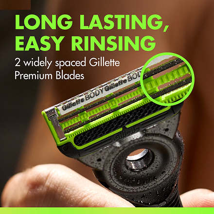 GilletteLabs Body and Intimate Razor for Men featuring triple defense system for sensitive shaving