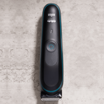 Electric trimmer with adjustable guard used to keep pubic hair neatly trimmed