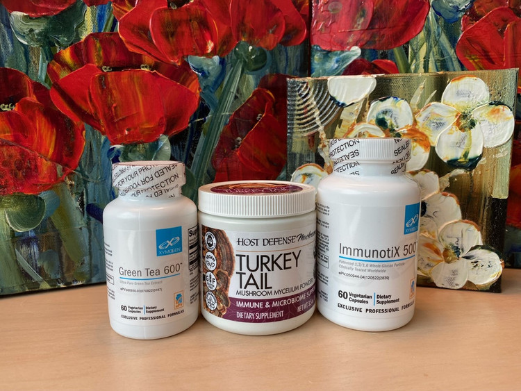 Cancer Support Bundle - Basic - ImmunotiX 500, Turkey Tail Adaptogen, Green Tea 600