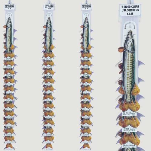 Muskie 8" Double-Sided Fish Stickers – 48-Pack Hook Strip Display