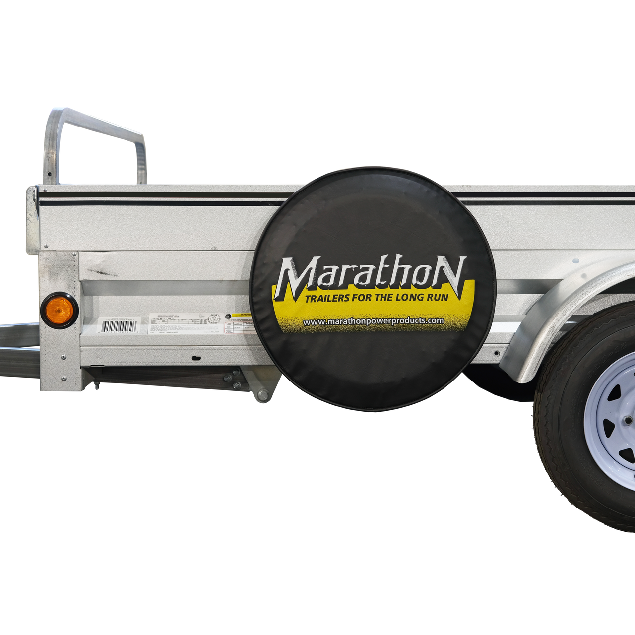 Marathon Bundle installed on trailer with 15" side.  Installed on bottom portion of side panel.   Choose color of the tire cover with option button)