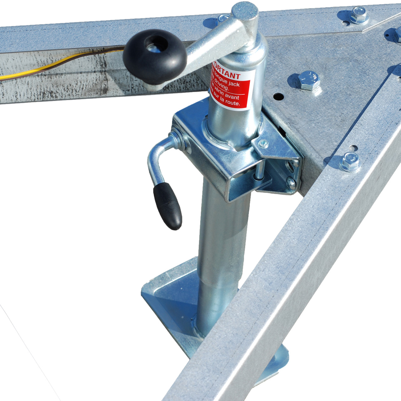 A-frame Style Tongue Jack with Flat Base For Kit Trailers & 4' x 6' Rail Side Trailers