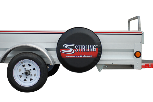 Stirling Red Bundle installed on trailer with 15" side.  Installed on bottom portion of side panel.   Choose color of the tire cover with option button)