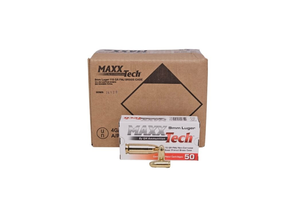 MaxxTech 9mm Luger CASE 115 Grain Full Metal Jacket - 500 Rounds (CASE) PTGB9MMB