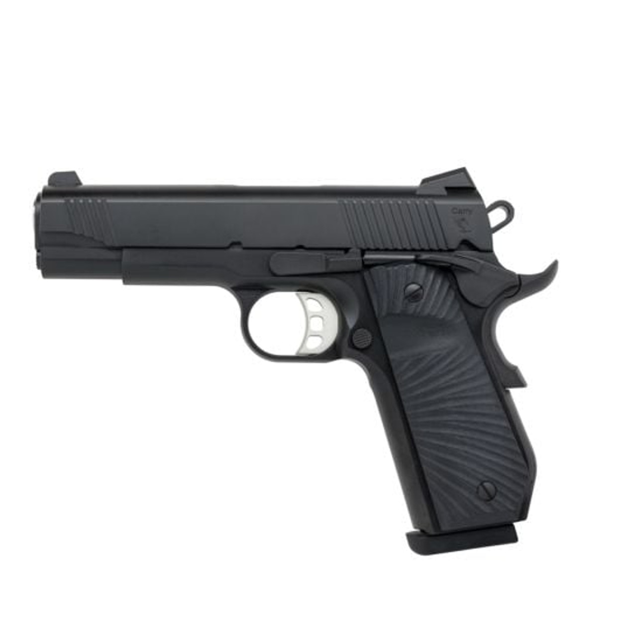 Tisas 10100102 1911 Carry Carry Frame 45 ACP 8+1 4.25" Hard Chrome Plated Stainless Steel Barrel, Black Cerakote Carbon Steel Serrated Slide, Black Cerakote Aluminum Frame w/Beavertail, Black Sunburst G10 Grip