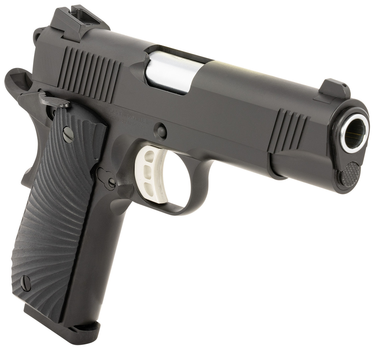Tisas 10100102 1911 Carry Carry Frame 45 ACP 8+1 4.25" Hard Chrome Plated Stainless Steel Barrel, Black Cerakote Carbon Steel Serrated Slide, Black Cerakote Aluminum Frame w/Beavertail, Black Sunburst G10 Grip