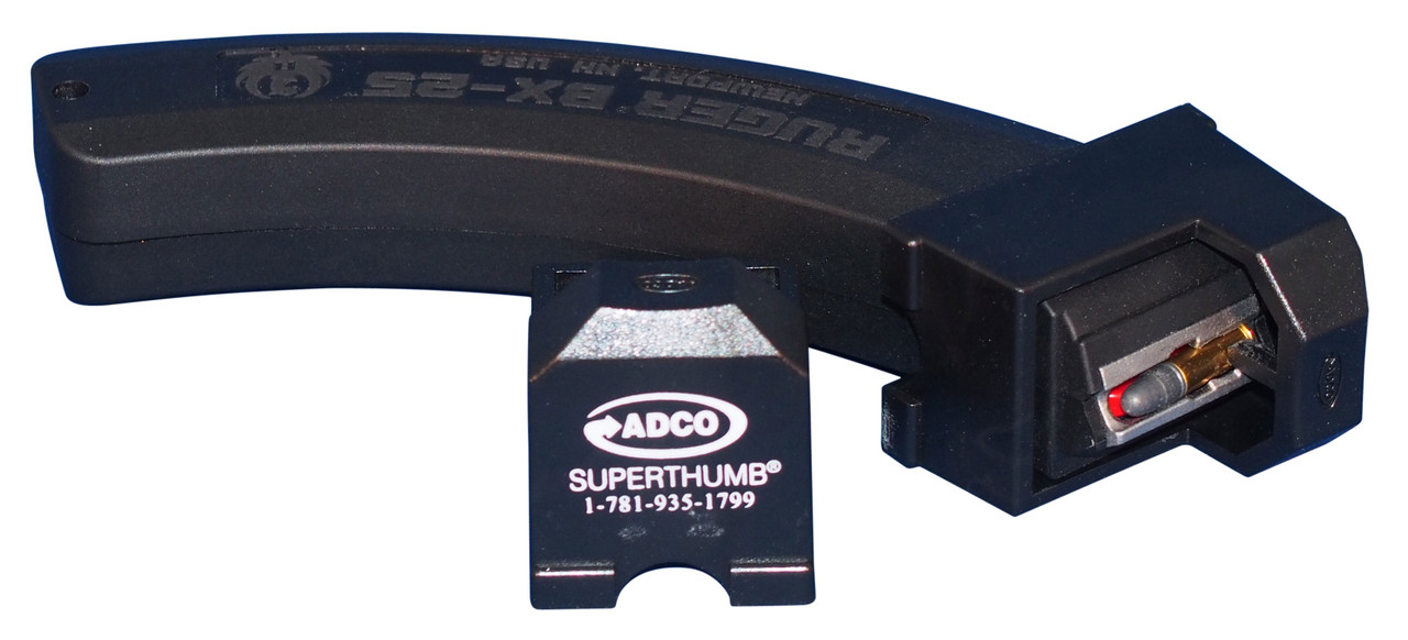 ADCO ST4 Super Thumb ST4 Mag Loader Extended Style made of Polymer with Black Finish for 22 LR Ruger 10/22