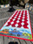Tumbling block table runner with camper themed fabric