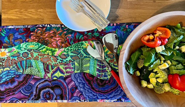 Blue wave border table runner