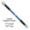 14" 4 AWG Arctic Ultraflex Blue Negative Battery Cable with 3/8" plated copper eyelet lugs and black dual wall adhesive lined heat shrink