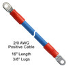16" 2/0 AWG Arctic Ultraflex Blue Positive Battery Cable with 3/8" plated copper eyelet lugs and red dual wall adhesive lined heat shrink