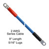 9" 2 AWG Arctic Ultraflex Blue Series Battery Cable with 5/16" plated copper eyelet lugs and black and red heavy wall adhesive lined heat shrink