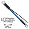 20 inch 4 AWG Arctic Ultraflex Blue Side Mount Negative Battery Cable with 12 inch black lead wire, plated copper side mount battery terminal, 3/8 inch stud copper lug, and black adhesive lined dual wall heat shrink SML-4-20N