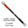 9 inch replacement Golf Cart Cable built with 4 AWG THHW 100% copper Flexible Fine Strand Battery Cable Wire, series positive to negative, 5/16 inch plated copper lugs and dual wall adhesive lined heat shrink