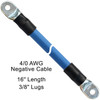 16" 4/0 AWG Arctic Ultraflex Blue Negative Battery Cable with 3/8" plated copper eyelet lugs and black dual wall adhesive lined heat shrink