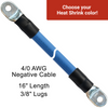 16" 4/0 AWG Arctic Ultraflex Blue Negative Battery Cable with 3/8" plated copper eyelet lugs and black dual wall adhesive lined heat shrink 16" 4/0 AWG Arctic Ultraflex Blue Negative Battery Cable with 3/8" plated copper eyelet lugs and black dual wall adhesive lined heat shrink