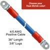 36" 4/0 AWG Arctic Ultraflex Blue Positive Battery Cable with 3/8" plated copper eyelet lugs and red heavy wall adhesive lined heat shrink 36" 4/0 AWG Arctic Ultraflex Blue Positive Battery Cable with 3/8" plated copper eyelet lugs and red heavy wall adhesive lined heat shrink