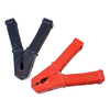 (2) 100 Amp Solid Copper Jumper Cable Clamps, one with black vinyl insulation and one with red black vinyl insulation