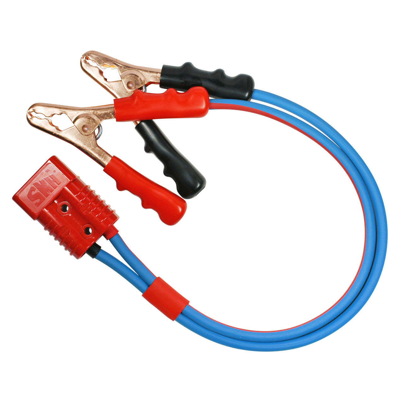 2 foot Jumper Cable Clamp Adapter 2 gauge dual-conductor Arctic Superflex blue wire with quick disconnect plug in to Booster Cable Clamps