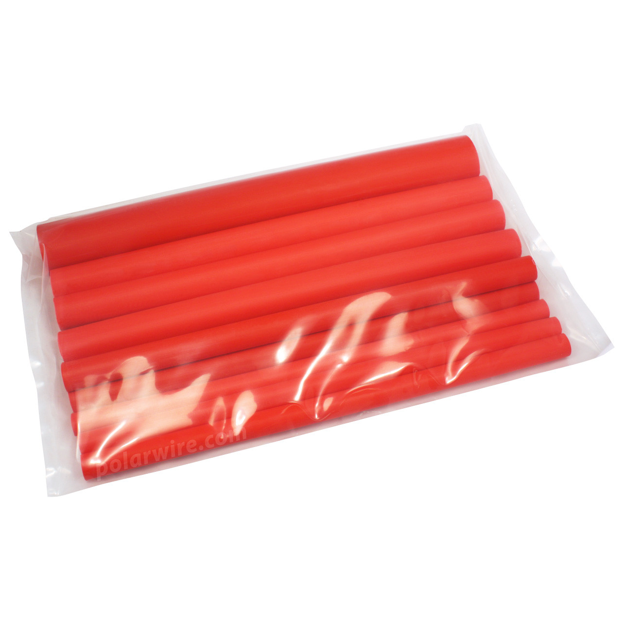 Package of 3/8, 1/2, 3/4, and 1 inch red adhesive lined heavy wall heat shrink tubing in 12 inch lengths - impact, abrasion, corrosion, and chemical resistant