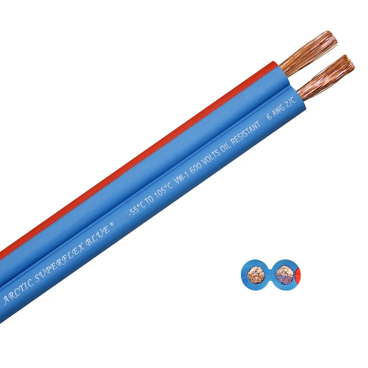 100 foot spool Arctic Superflex Blue 6 gauge flexible, fine stranded 100% copper parallel bonded double conductor wire